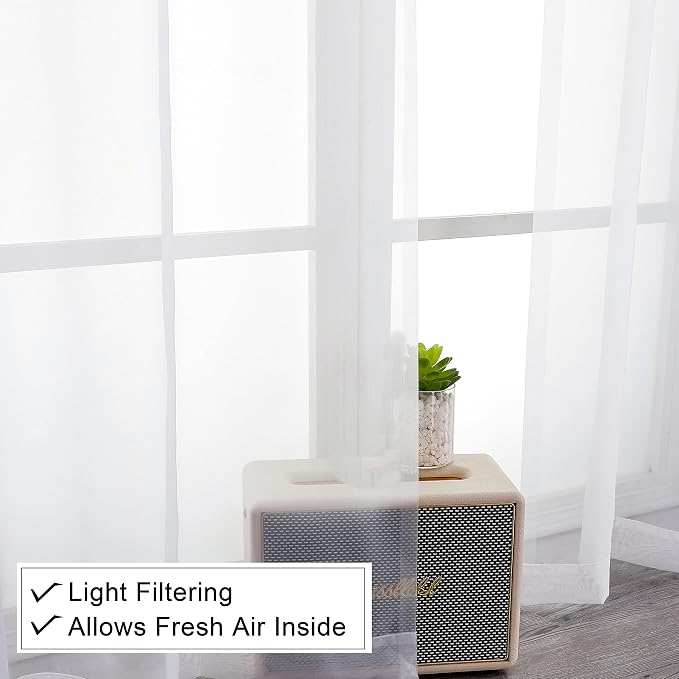 Short Sheer Curtains 54 Inches Length 2 Panels, Light Filtering Voile Curtain - Image 3