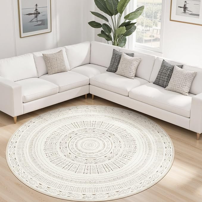 cotiled 6x6 Round Rug 6ft Circle Living Room Boho Area Rugs | Washable Foldable - Image 8