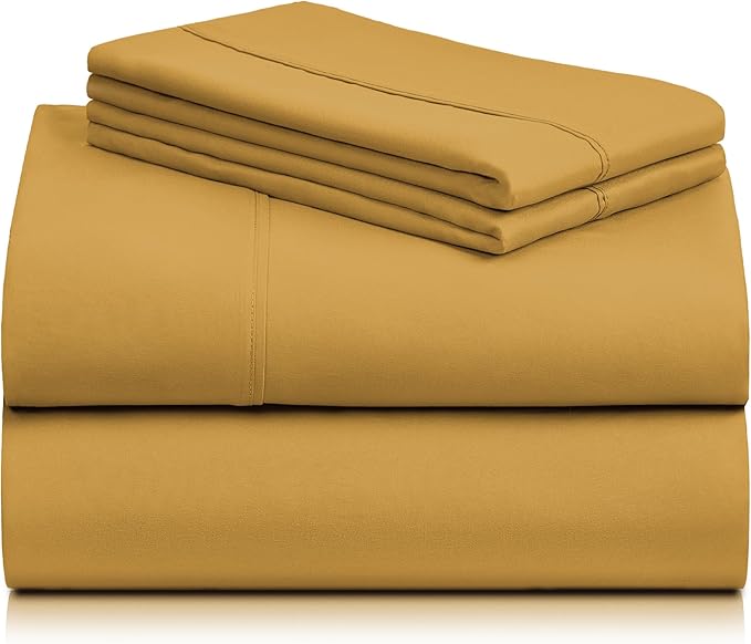 LuxClub 4 PC Full Sheet Set, Breathable Luxury Bed Sheets, Deep Pockets Wrinkle Free Cooling Bed Sheets Machine Washable Hotel Bedding Silky Soft - Medallion Gold Full