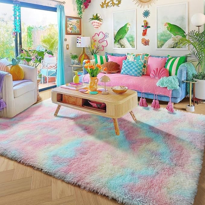 Amdrebio Rainbow Unicorn Pastel Shag Area Rug 5x7 - Image 8