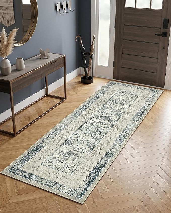 GarveeHome Vintage Blue Washable Kitchen Runner Rug: 2'6" x 8' Hallway Rug Non - Image 4