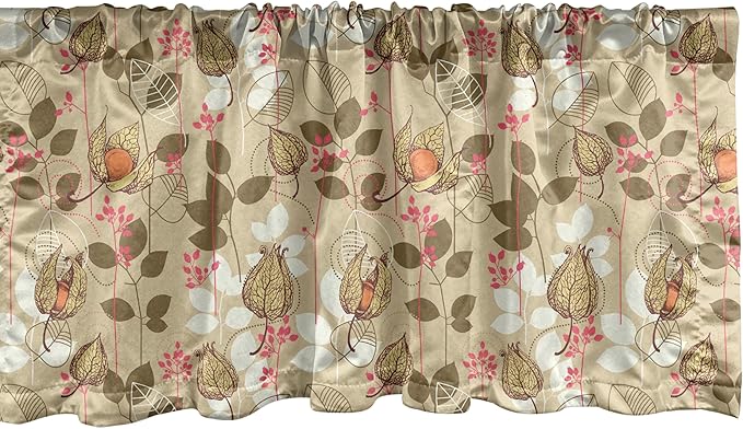 Ambesonne Autumn Window Valance Pack of 2, Seasonal Fruits and Leafs Vintage Botanical Print Soft Brown Toned Backdrop, Rod Pocket Curtain Valances for Kitchen Bedroom, 42" X 12", Sepia Multicolor
