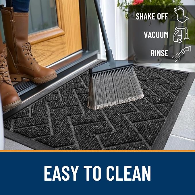 OLANLY Front Door Mat Outside 47x32, All-Season Absorbent Rubber Doormat | Black - Image 6