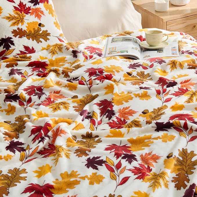 BEDELITE Fleece Blanket Soft Plush Fall Twin Size Autumn Leaves 60"x80" | Ultra - Image 6