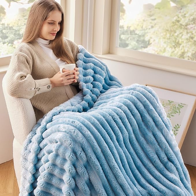 NEWCOSPLAY Fleece Ribbed Cozy Throw Blanket - Image 2
