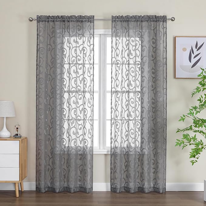 Furman Sheer Charcoal Gray Curtains 84 inches Long by OWENIE