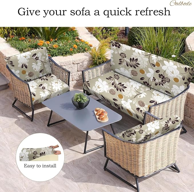CALBODE 12 Pcs Waterproof Patio Cushion Covers, Floral Printed Stretch Outdoor - Image 5