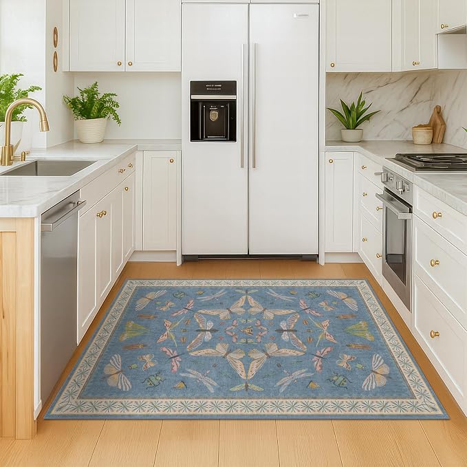 Washable Blue Rugs for Bedroom Bedside - Image 3
