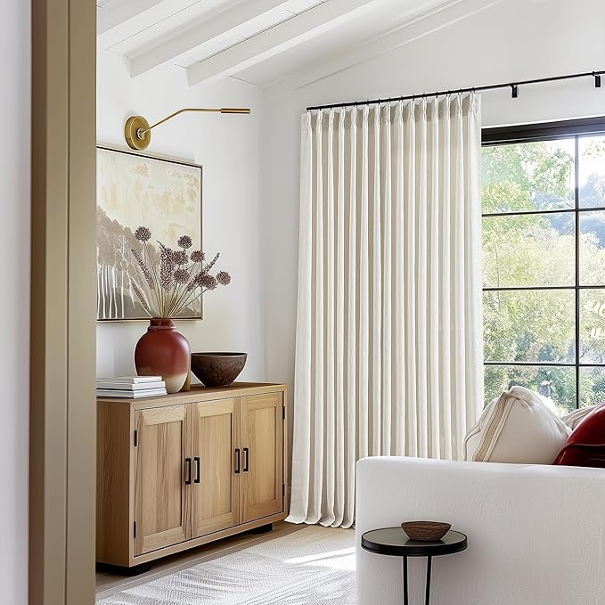 Natural Extra Wide Pinch Pleat 100 x 102 Inch Linen Curtains | Cream Ivory by Twodrapes