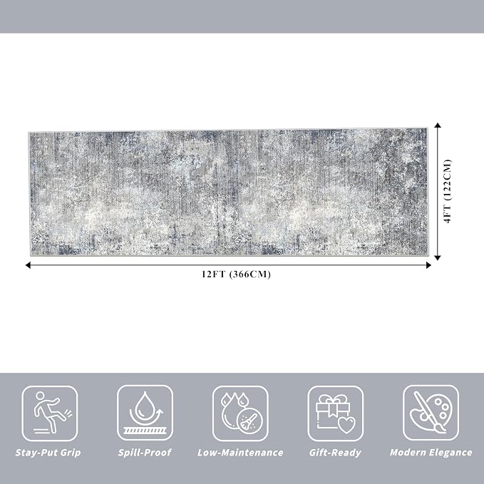 4x12 Wide Runner Rug for Hallway, Washable Non Slip Long Kitchen Rug, Soft Low - Image 2