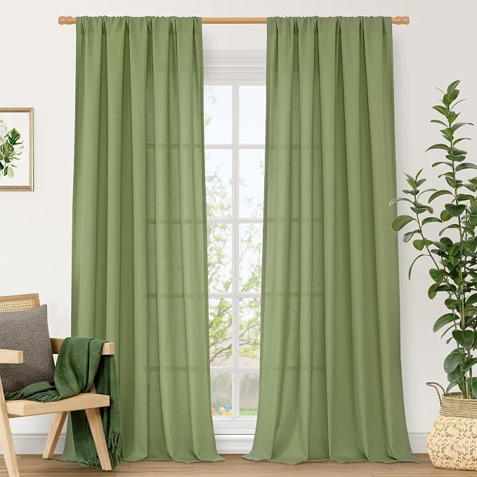 Light Filtering Linen Blended Curtains 84 inch by LAMIT