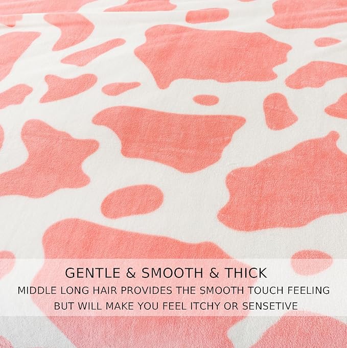 Flannel Pink Cow Print Blanket Twin Size - Premium Lightweight Anti-Static Super Soft Cow Blankets for Twin/Twin XL Extra Long Bed, Winter Warm Cow Print Throw Blanket 66" x 90"(Pink Cow)