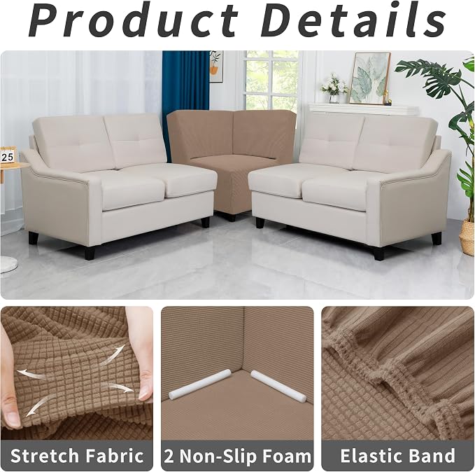 Easy-Going Stretch Soft Sectional Corner Sofa Couch Slipcover Camel | 1-Piece - Image 4