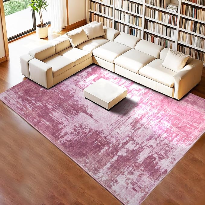 Entryway Rug 3x5 Pink Bedroom Area Rug Washable Non Slip Abstract Boho Rugs - Image 3
