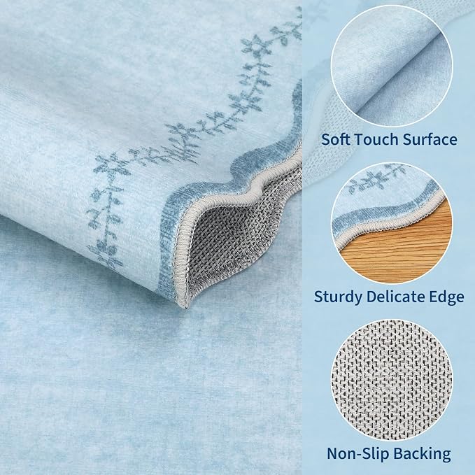 GarveeHome Scalloped Entryway Rug 2x3 Blue Washable Front Door Entry Rug | - Image 4
