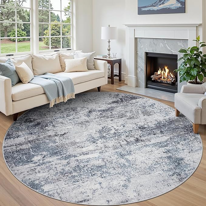 Aelenmu Round Rug 8ft Washable Rug by Aelenmu