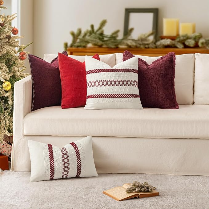 MIULEE Decorative Couch Throw Pillow Covers 18x18 Inch Burgundy Red 2 Pack | - Image 4