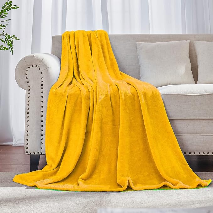 Mustard yellow Fleece Plush Throw Blanket 60"x80"for Couch Fuzzy Cozy | Super by JIAHANNHA