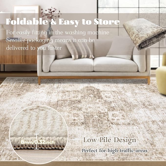 Runner Rug 2x8 Washable Rug, Vintage Boho Medallion Hallway Runner Non-Slip - Image 7