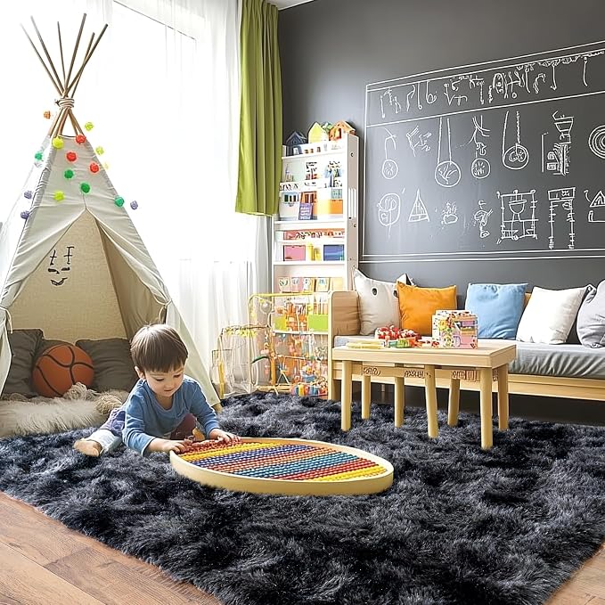 Pionblank 8x10 Rug for Living Room, Fluffy Plush Large Area Rug, Dark Grey | - Image 4