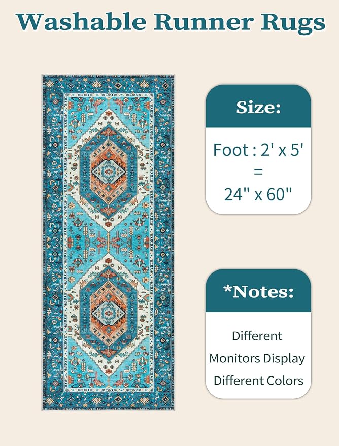 SERISSA 2x5 Washable Non Slip Boho Runner Rug - Image 6