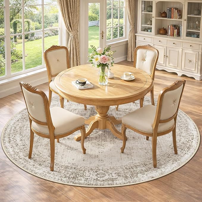 Round Rugs 6ft Washable Rug, Vintage Boho Medallion Rugs Non-Slip Soft Low Pile - Image 4