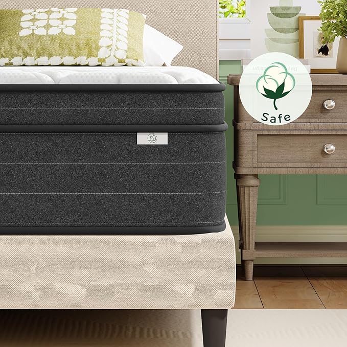 koorlian Queen Mattress 10 Inch - Cooling Hybrid Mattress in a Box for Back Pain Relief - Pocket Spring & Memory Foam | Fiberglass-Free, Medium Firm Feel, CertiPUR-US, 120 Nights Trial