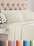 King Sheets Set 6 Piece - Includes 4 Pillowcases - Bed Sheets King Size - Soft Hotel Luxury Bedding - Cooling, Comfy & Breathable - 1 Flat & 1 Fitted & 4 Pillowcases w/ Deep Pockets - Beige Stripes