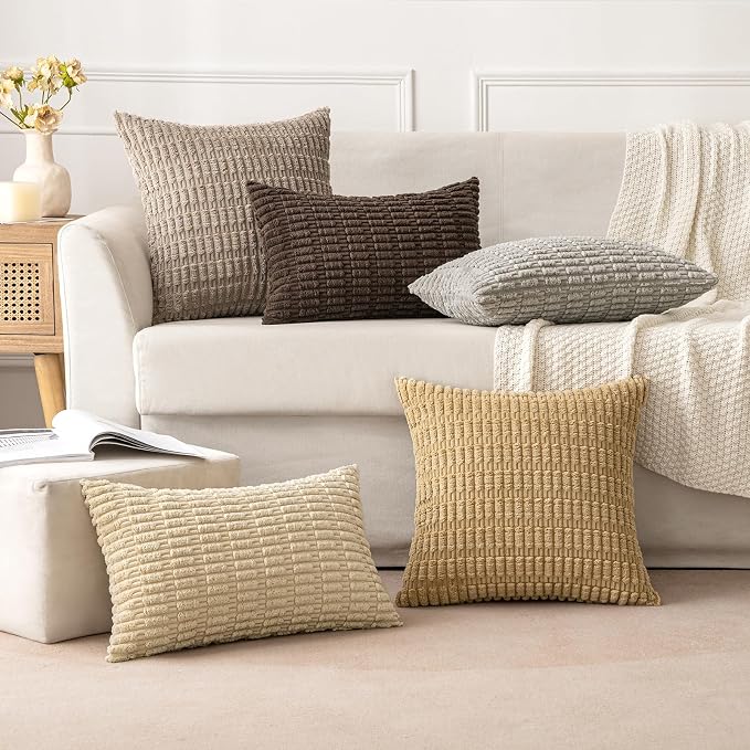 MIULEE Corduroy Decorative Throw Pillow Covers 20x20 Tan Pack of 2 | Soft - Image 5