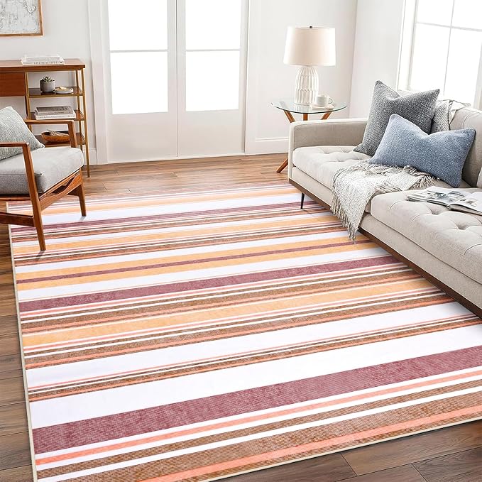 Area Rug 4x6 Red Rug Washable Rugs Non Slip Low Pile Small Carpet - Image 3