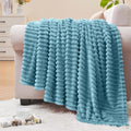 BEDELITE 3D Ribbed Washed Blue Fleece Twin Blanket by BEDELITE