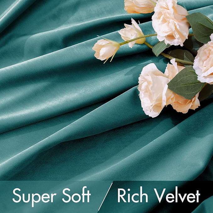 MIULEE Teal Velvet Curtains 52x90 inches 2 Panels Luxury Blackout Curtains | - Image 4