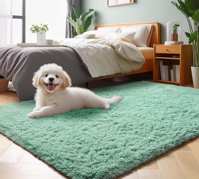 Sage Green 3x5 Rugs for Bedroom, Fluffy Bedside Area Rug, Soft Plush Shaggy by ONASAR