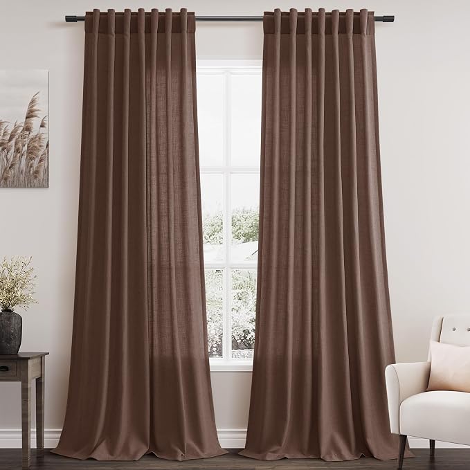 Mocha Mousse Curtains 90 Inch Length 2 Panel Set Back Tab Rod Pocket Linen Boho by Nanspring
