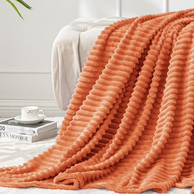BEDELITE 3D Ribbed Burt Orange Fall Throw Blanket by BEDELITE