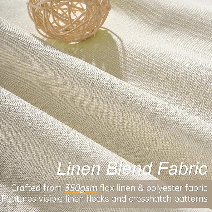 Topfinel Cream White Linen Blackout Curtains 63 Inches Long 2 Panels - Image 2