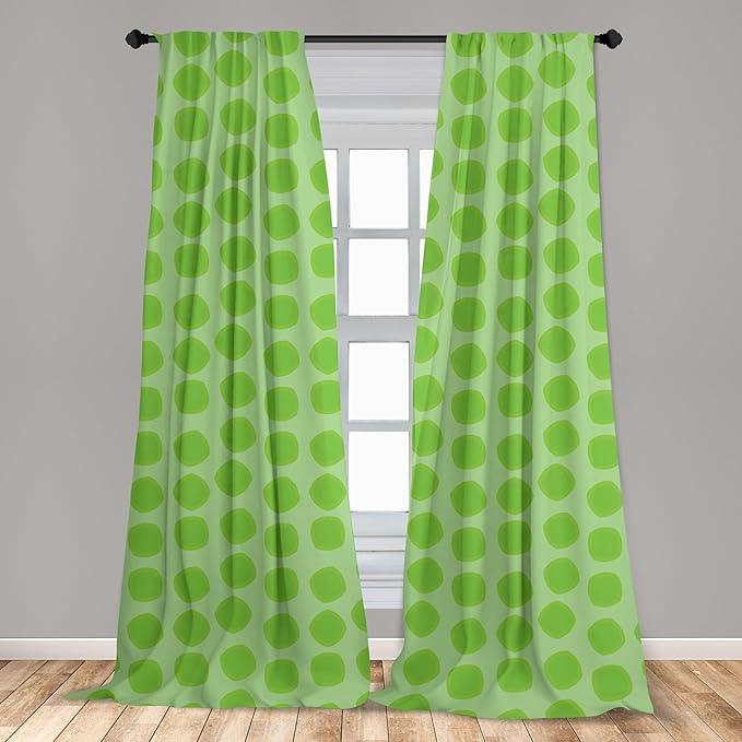 Ambesonne Lime Green Window Curtains, Simplistic Formless Geometric Shapes in Different Shades Theme, Lightweight Decor 2-Panel Set with Rod Pocket, Pair of - 28" x 63", Green