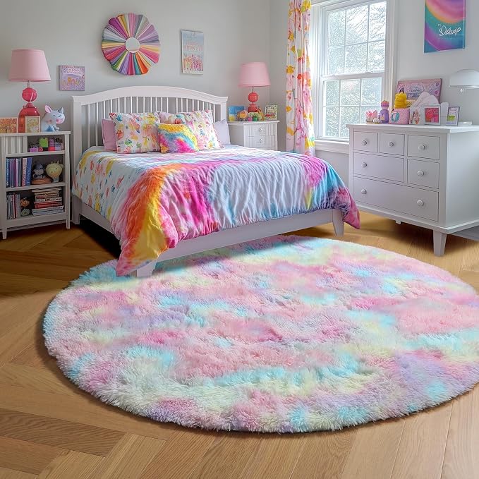 Amdrebio Rainbow Unicorn Pastel Round Circle Rug 5Ft - Image 5