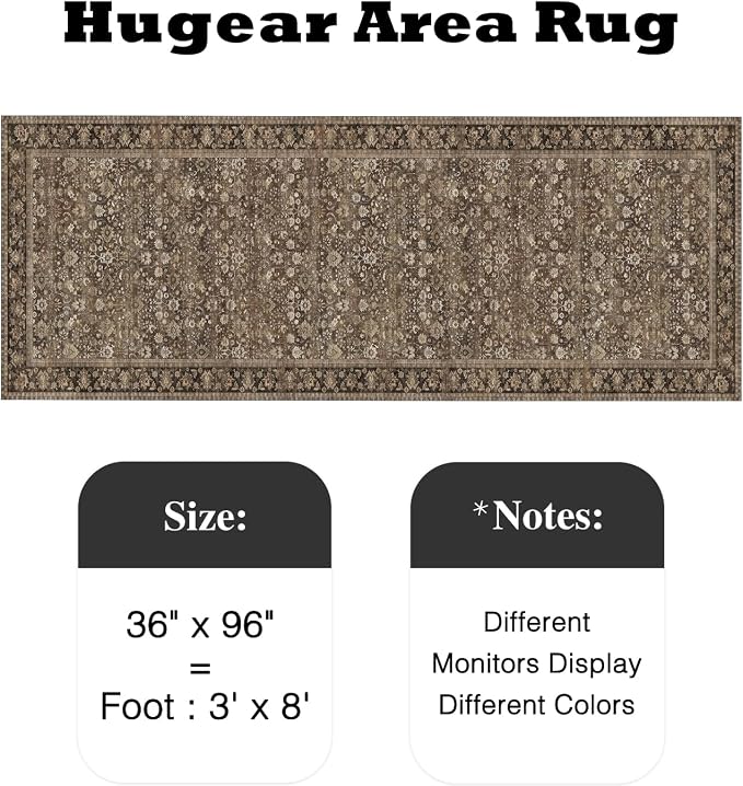 3x8 Brown Vintage Floral Washable Runner Rug - Image 2