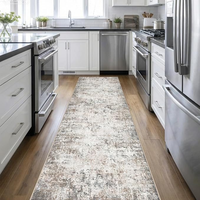 3x14 Washable Runner Rug：Modern Abstract Kitchen Soft Carpet Brown | by FXRHLP