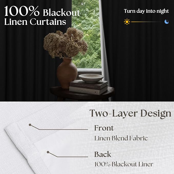 Snow White Pleated Linen 100% Blackout Curtains 100 Inches Long | Pinch Pleat - Image 2