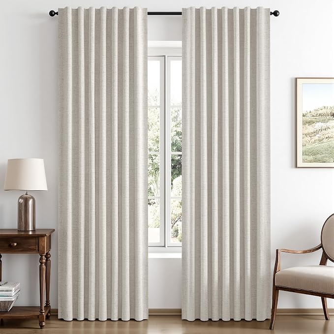 MIULEE 100% Blackout Linen Curtains 42 x 63 Inch Cream White 2 Panels | Thermal by MIULEE