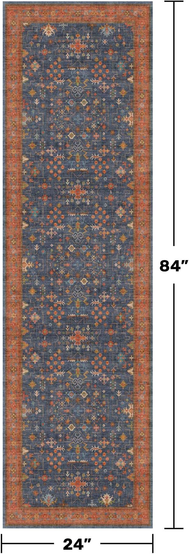 Navy Blue Runner Rug 2x7 for Kitchen, Laundry Room, Washable Non Slip Non Skid - Image 2