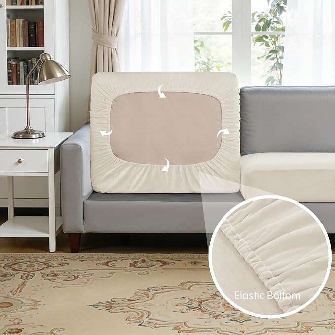 Hokway Velvet Couch Cushion Covers Water Resistant Seat Covers Stretch Sofa - Image 3