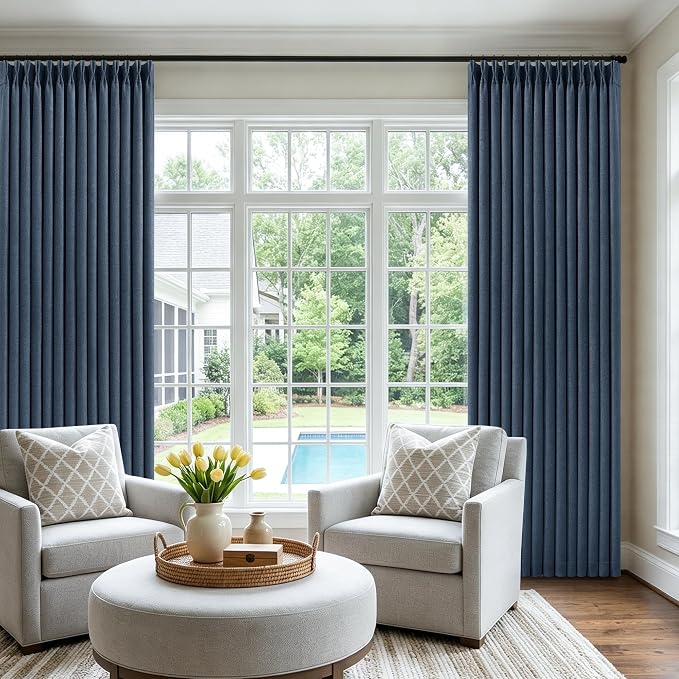 Extra Long Navy Blackout Pinch Pleat Curtains 120 Inches Long - Image 8