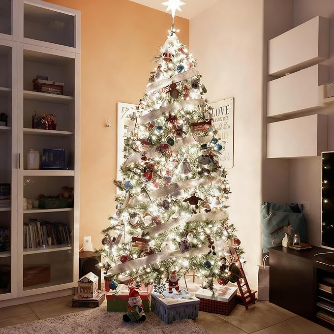 RPGT Christmas Light 100 LEDs 41ft Green Cable Wire Fairy String Twinkle Lights Plug in 12 Modes for Xmas Tree, Party, Outdoor, Garden, Wedding, Home Decoration (White)
