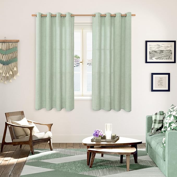 YoungsTex Sage Green Linen Curtains 68 Inch Length - Image 2