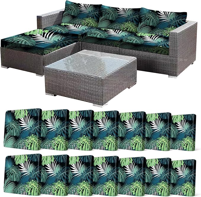 CALBODE 14 Pcs Stretch Outdoor Seat Cushion Covers, Breathable, Indoor/Outdoor by CALBODE