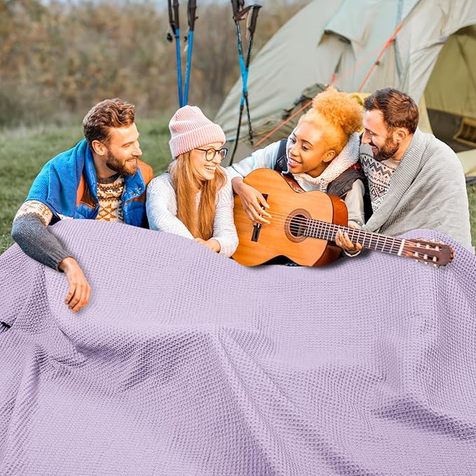 PHF Pre-Washed Cotton Waffle Weave Family Blanket,Oversized King Size 120"x 120"-Snag Proof Lightweight Breathable, 10'x 10' Huge Extra Large Big-Elegant Aesthetic Home Decoration Gift,Taro Purple