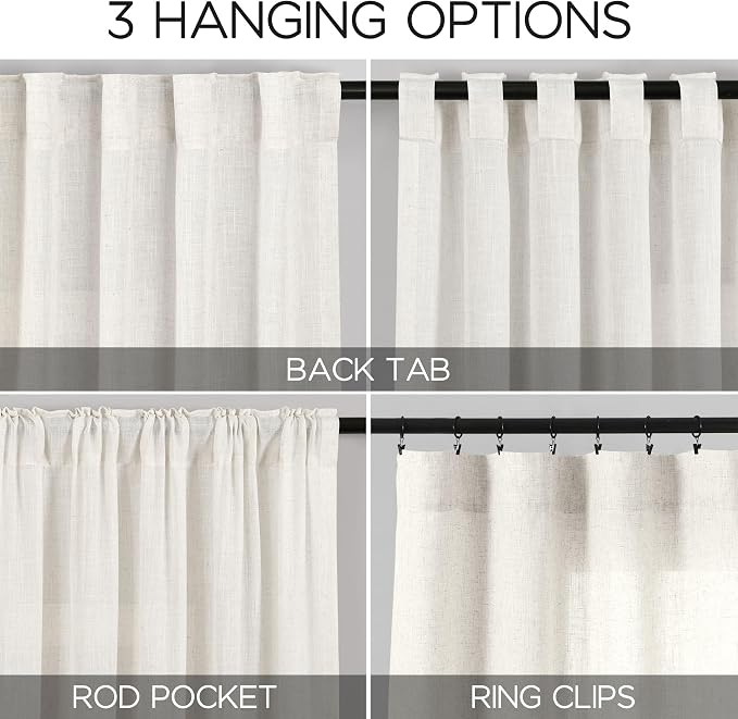 Extra Long Beige White Curtains 105 Inch Long 2 Panels - Image 2